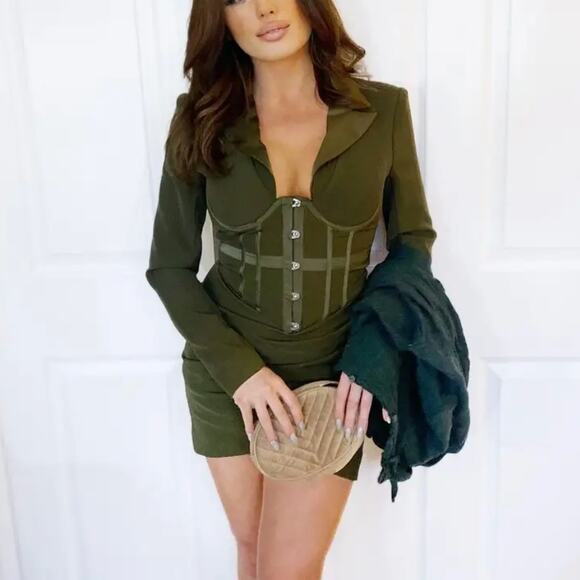 Lavish Alice Olive Green Corst Mini Dress Size 6  Designer Cocktail Bodycon $230 - Picture 3 of 10